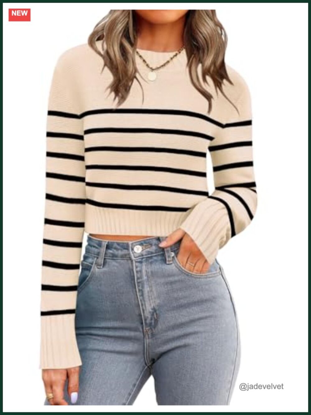 Cropped Crewneck Long Sleeve Knit Pullover Sweater